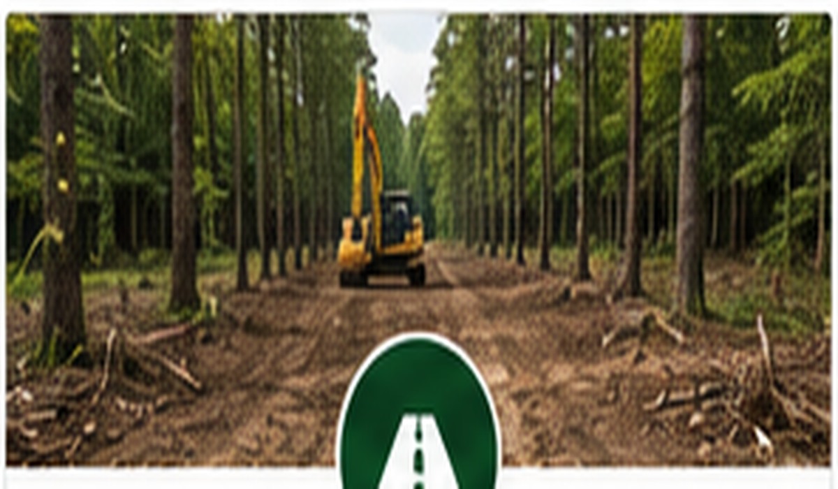Access road and wooded path clearing with equipment in Kennesaw Georgia