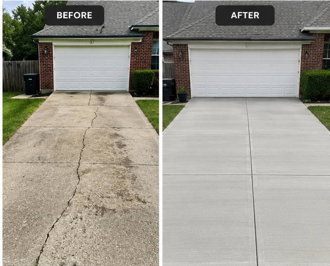 Before and after concrete driveway replacement