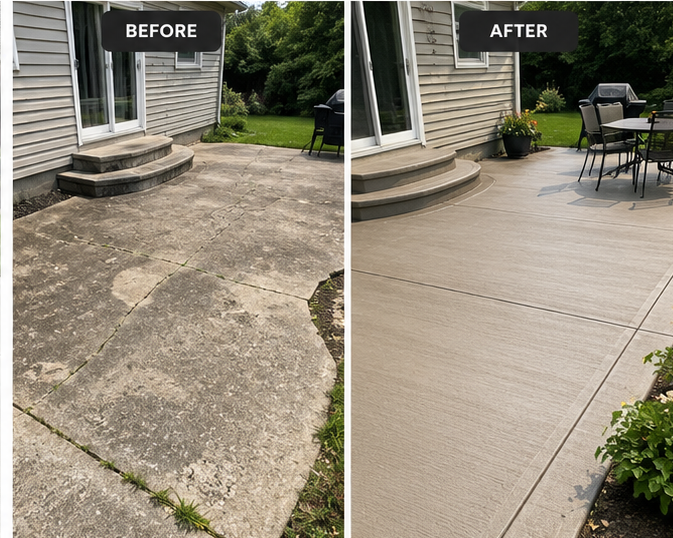 Before and after concrete patio installation