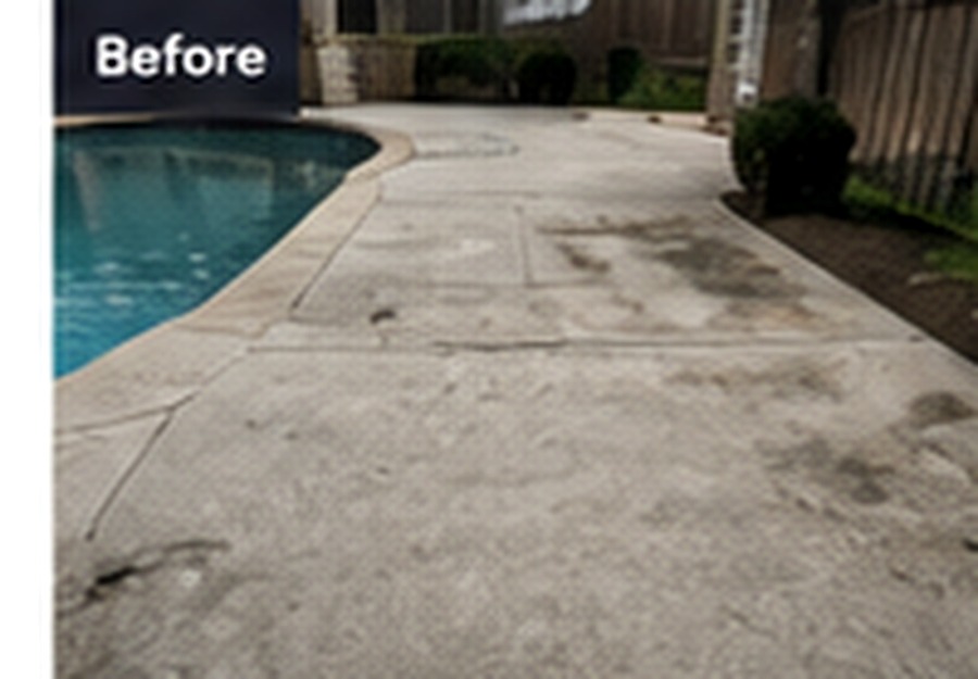 Aged concrete pool deck before replacement