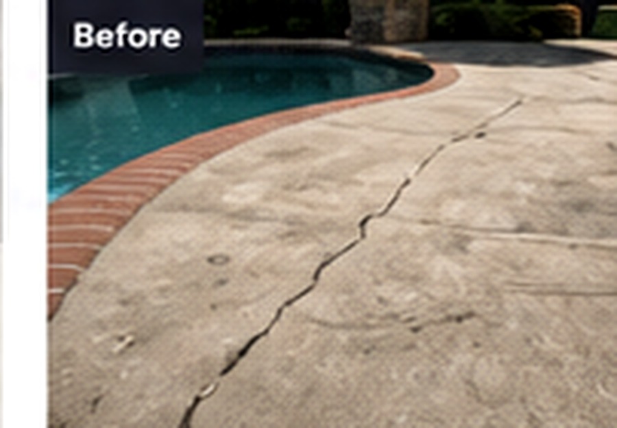 Damaged pool deck concrete before repair